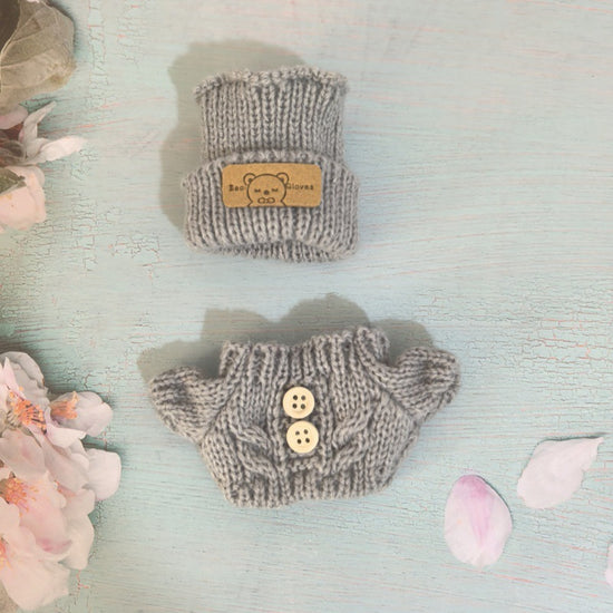 Gray Button – Bear Hat & Button Sweater Set