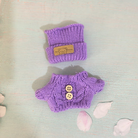 Purple Button – Bear Hat & Button Sweater Set