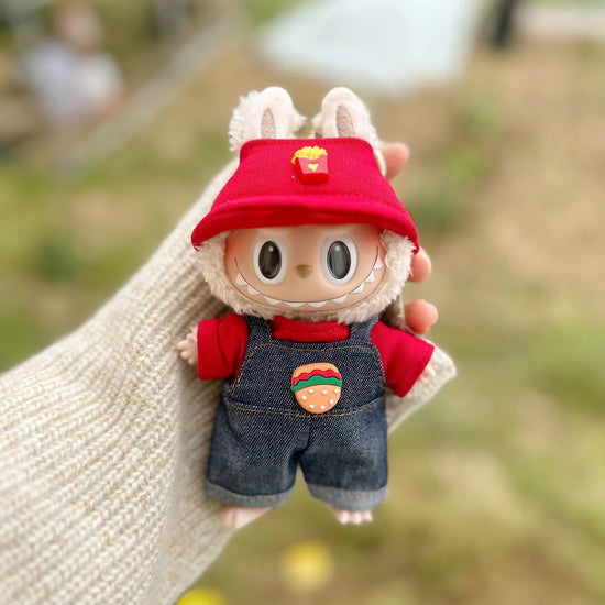 Burger Patch Overalls with Red Fries Hat – Playful Garden Outfit