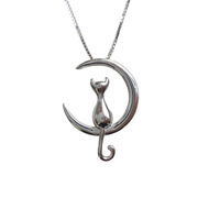 Silver Chain Cat Moon Necklace