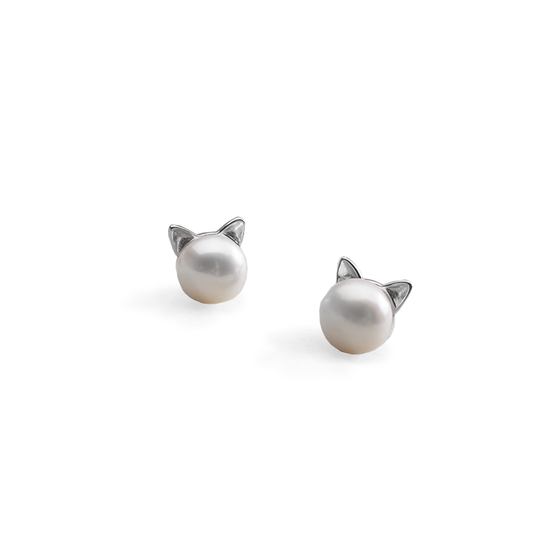Cute Pearl Cat Stud Earrings