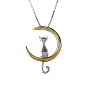 Silver Chain Cat Moon Necklace