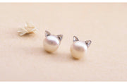 Cute Pearl Cat Stud Earrings